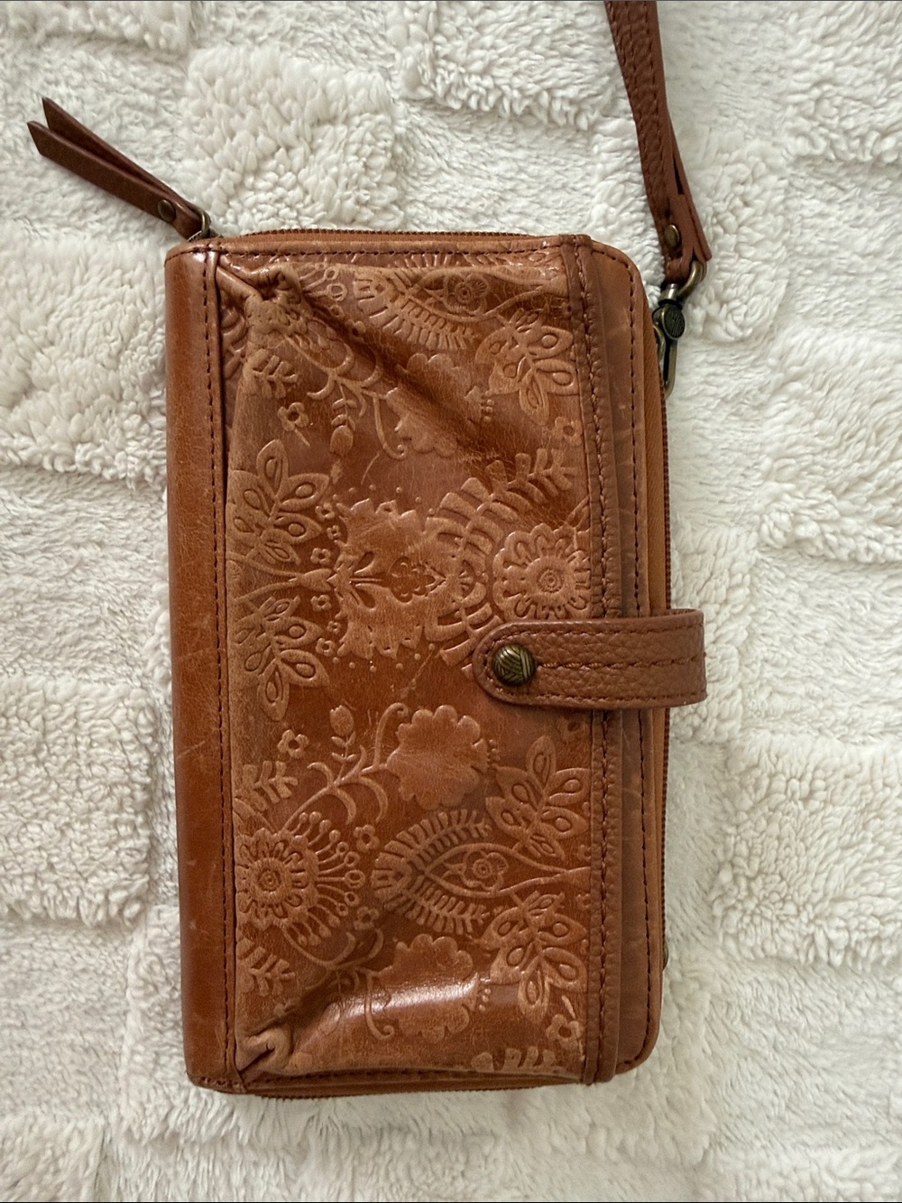 The Sak Embossed Leather Wristlet in Tan